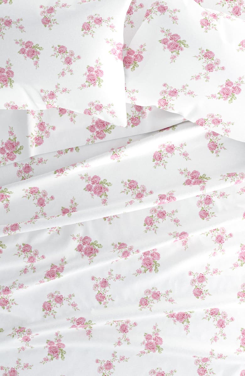 HOMESPUN Premium Rose Bunch 4-Piece Flannel Bed Sheet Set, Alternate, color, Pink