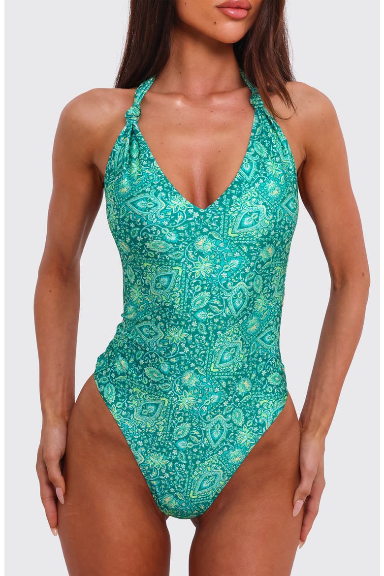 Halter One-Piece Swimsuit, Main, color, EMERALD AURA