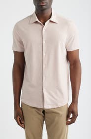 Robert Barakett Keyes Slim Fit Microprint Short Sleeve Knit Button-Up Shirt