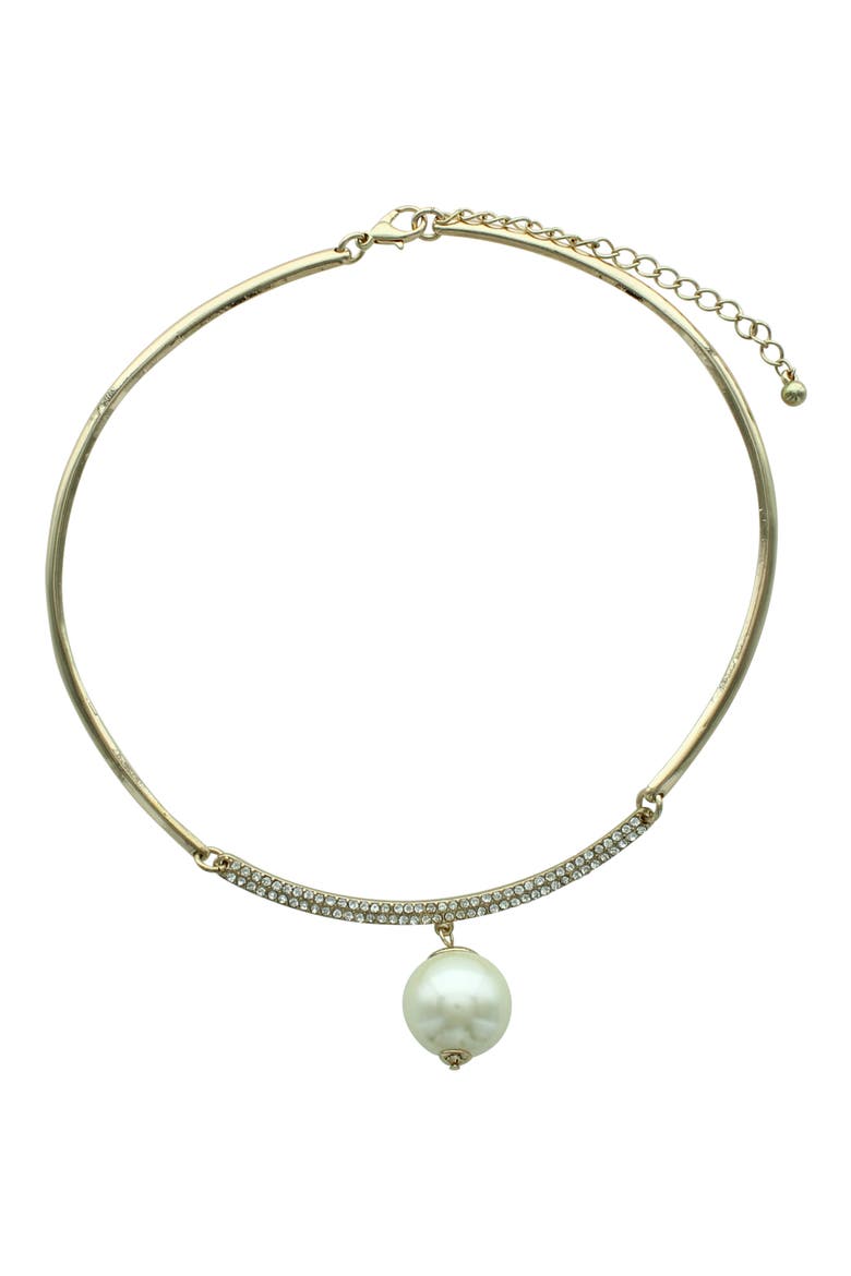 Nikki Iced Imitation Pearl Choker Necklace, Alternate, color, GOLD / WHITE / CLEAR