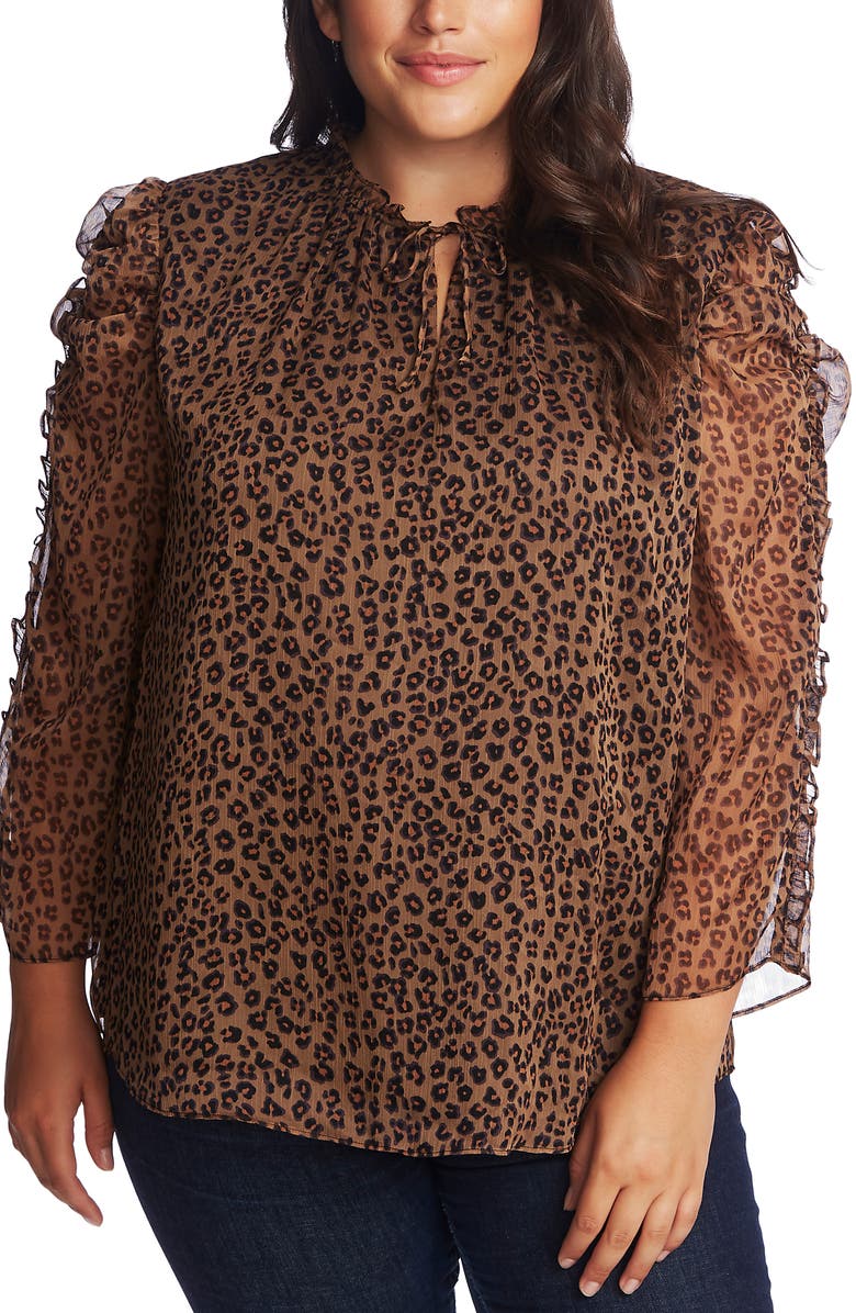 CeCe Leopard Print Ruffle Sleeve Top, Main, color,
