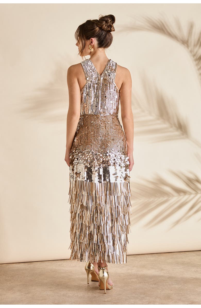 Coast Gold Sequin Tassel Halter Neck Dress, Alternate, color, Gold