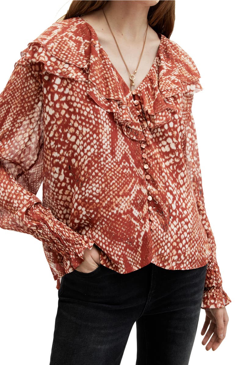 AllSaints Phoebe Waimea Ruffle Top, Alternate, color, 