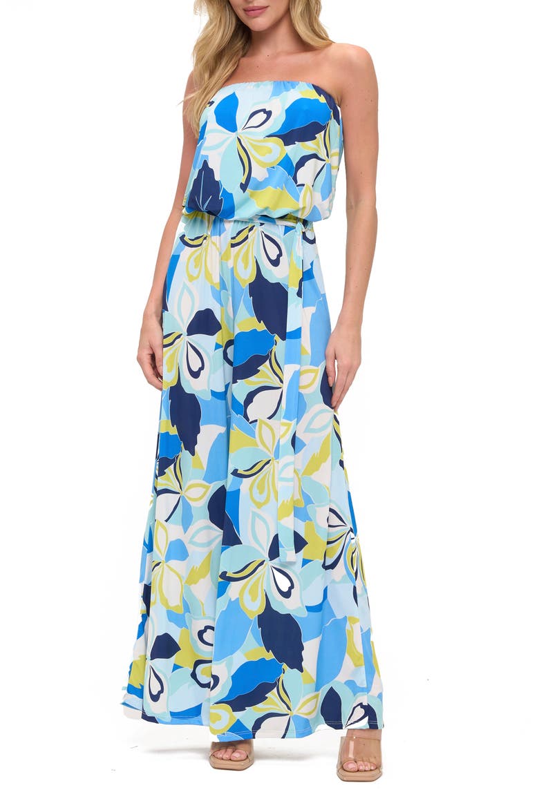 Printed Strapless Wide Leg Romper, Main, color, BLUE MULTI