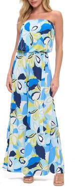 O.L. Printed Strapless Wide Leg Romper