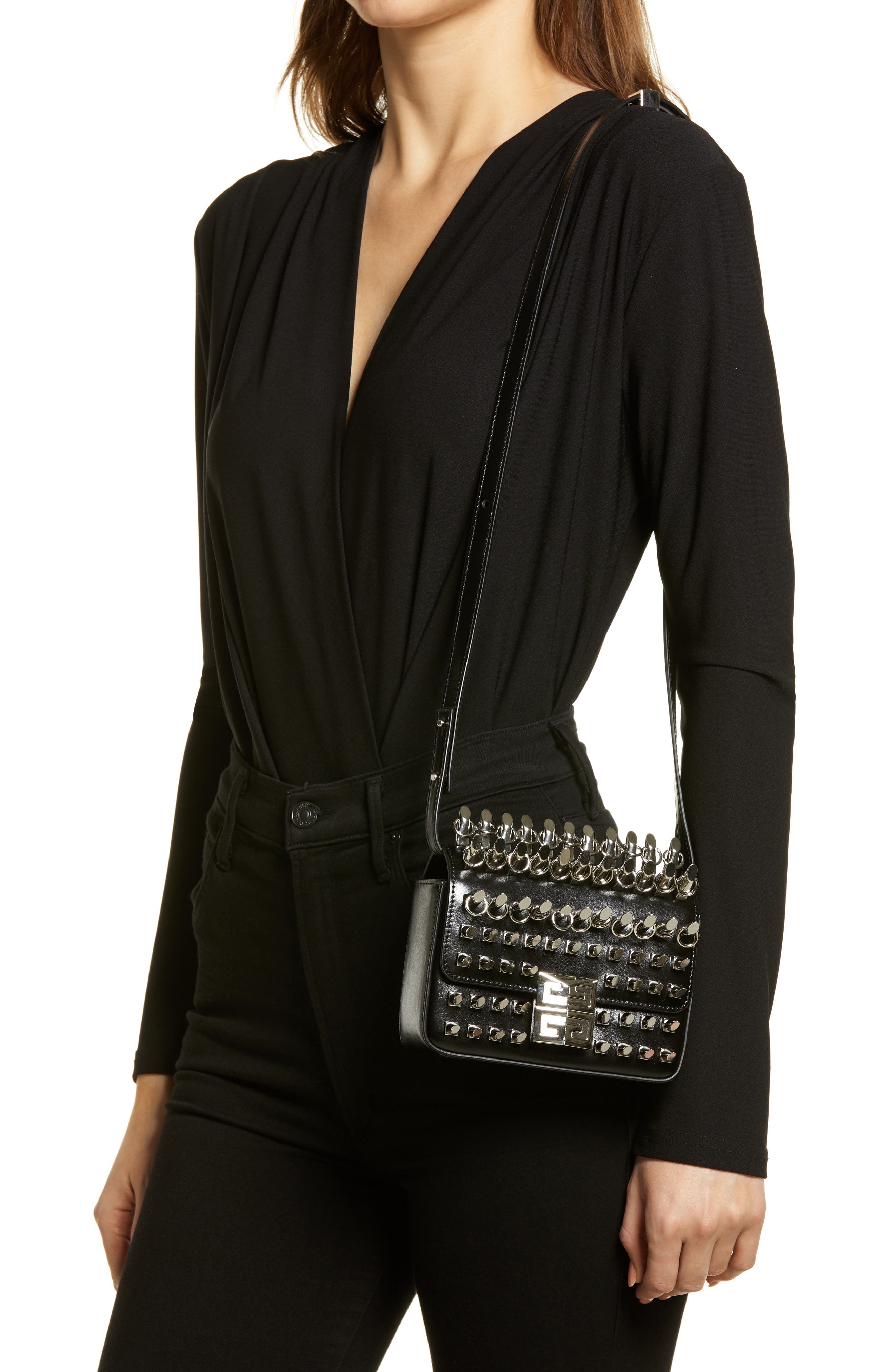 Givenchy Small 4G Studded Leather Shoulder Bag, Alternate, color, 