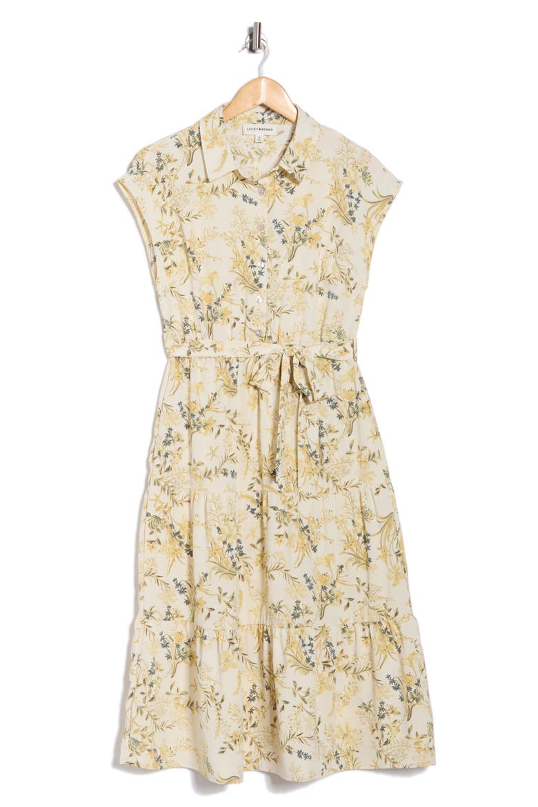 Tiered Midi Dress, Alternate, color, CREAM FLORAL