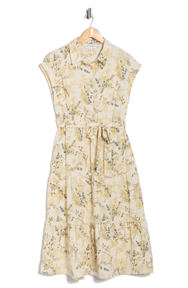Lucky Brand Tiered Midi Dress, Main, color, Cream Floral