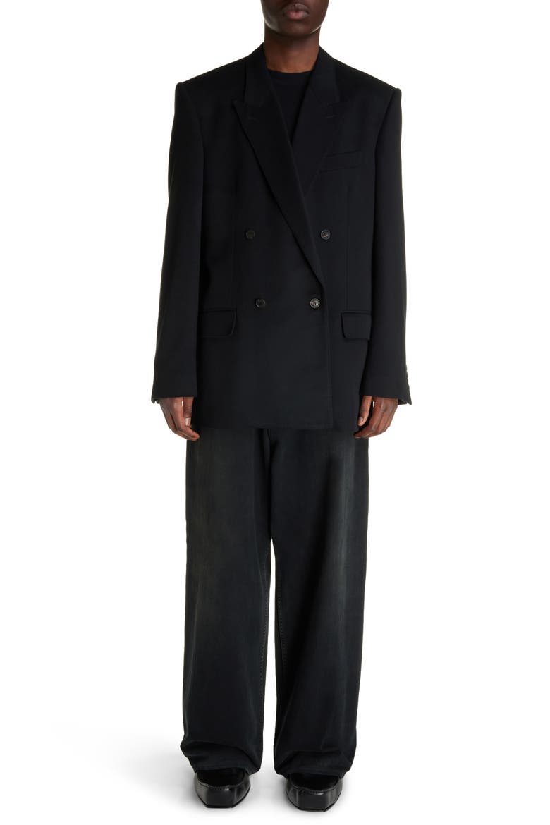 Regular Fit Double Breasted Wool Blazer, Alternate, color, BLACK