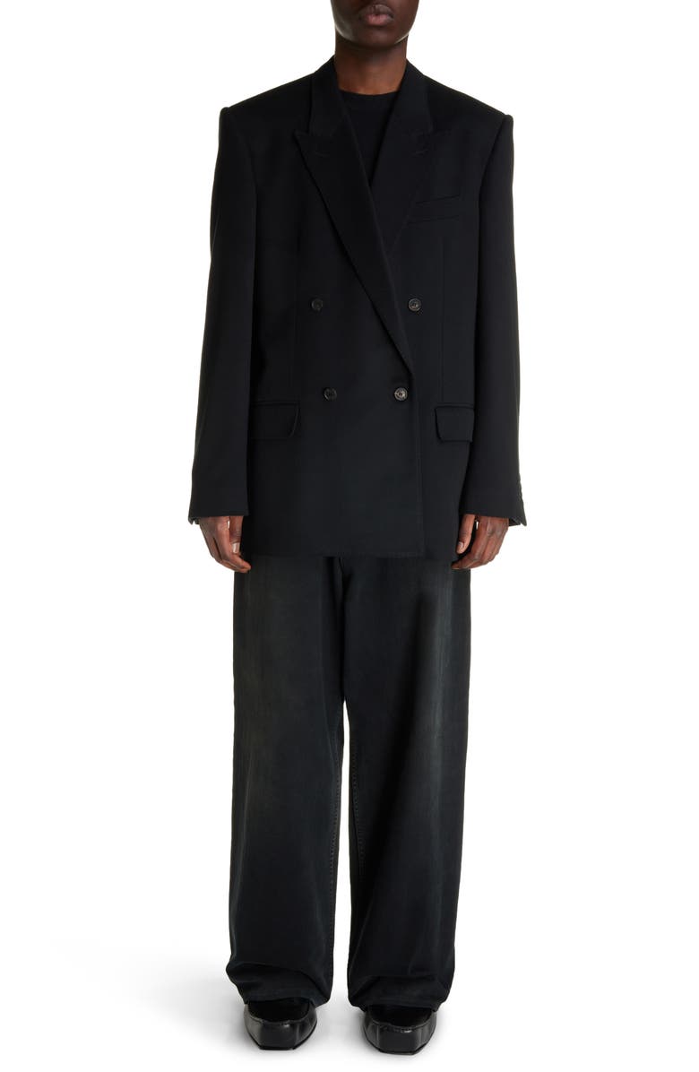 Balenciaga Regular Fit Double Breasted Wool Blazer, Alternate, color, Black