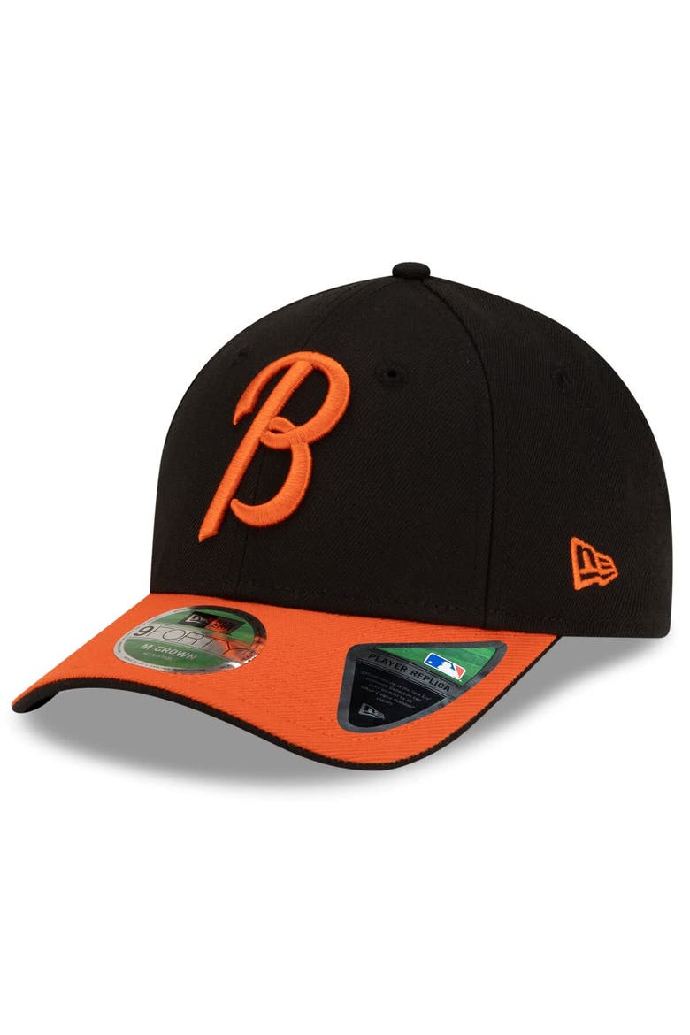 Men's New Era  Black/Orange Baltimore Orioles Player Replica 9FORTY Adjustable Hat, Main, color, Black