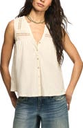 Lucky Brand Lace Inset Cotton Button-Up Tank