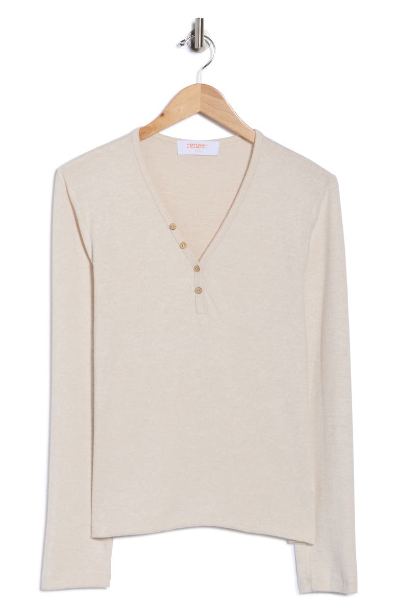 Renee C Rib Knit V-Neck Top, Alternate, color, Oatmeal