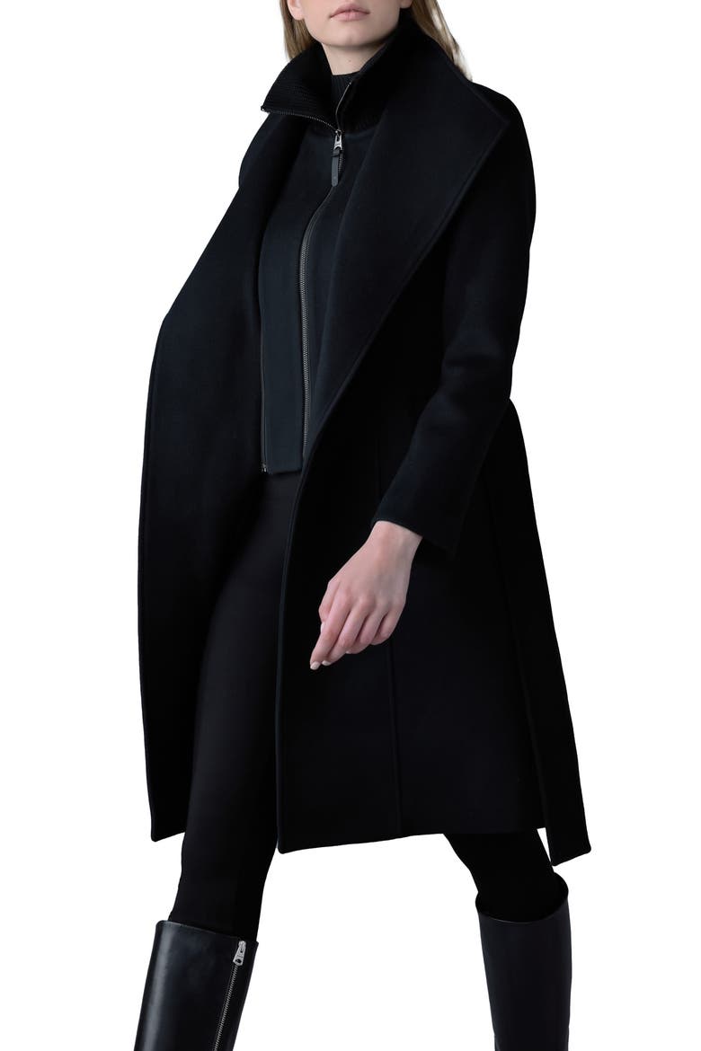 Norita Wool Coat with Removable Bib, Alternate, color, BLACK