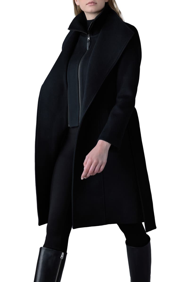 Mackage Norita Belted Double Face Wool Coat with Wool Blend Bib, Alternate, color, Black