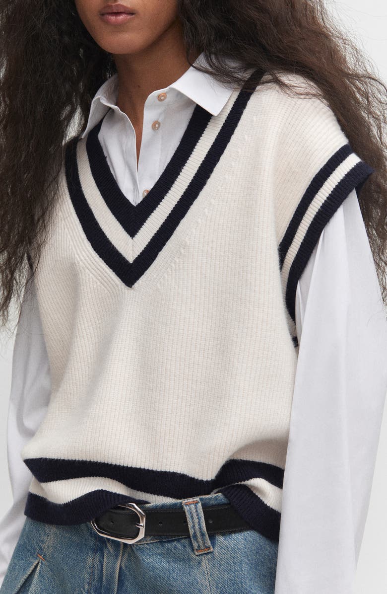 MANGO Tipped V-Neck Sweater Vest, Alternate, color, 