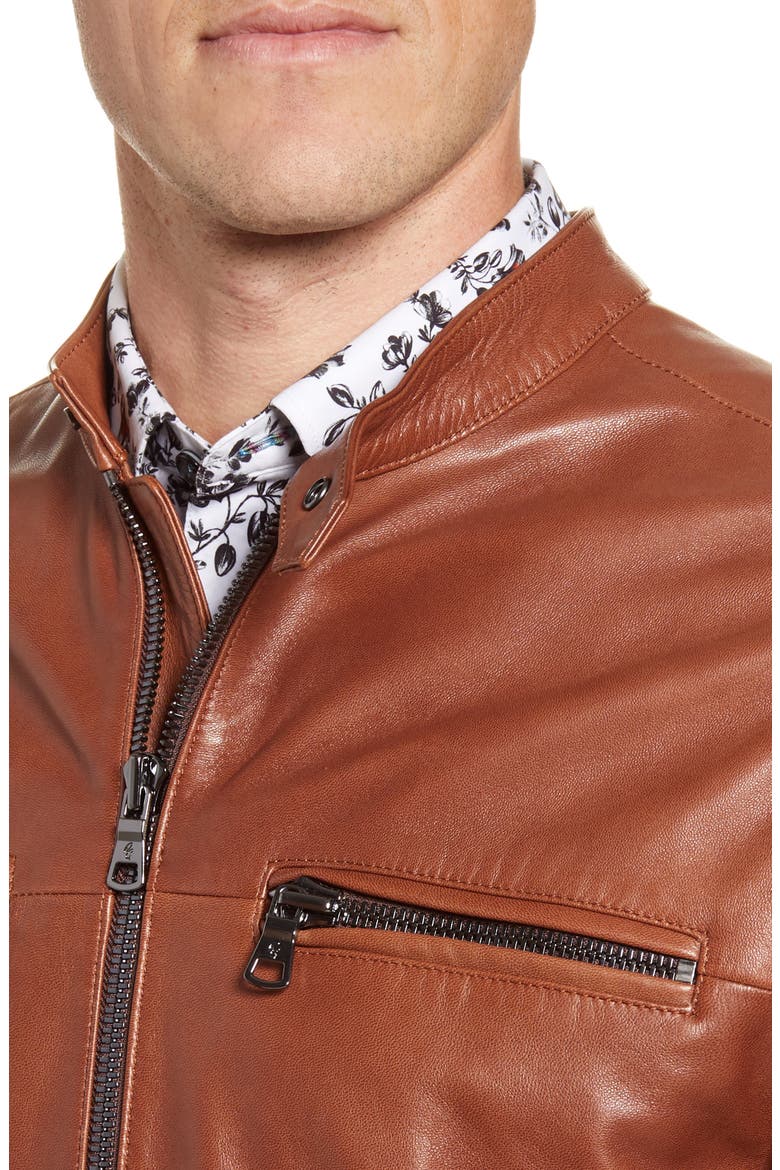 Roscoe Skull Studded Leather Jacket, Alternate, color, BROWN