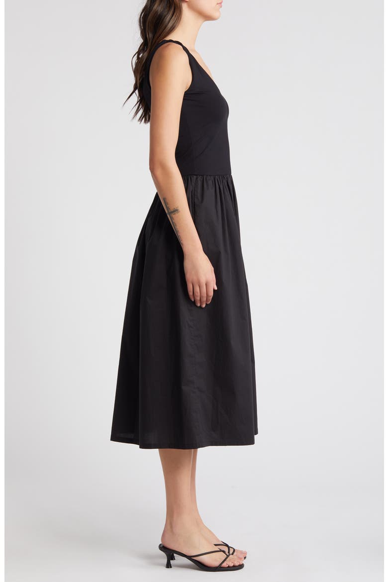 Franca Mixed Media Sleeveless Midi Dress, Alternate, color, BLACK