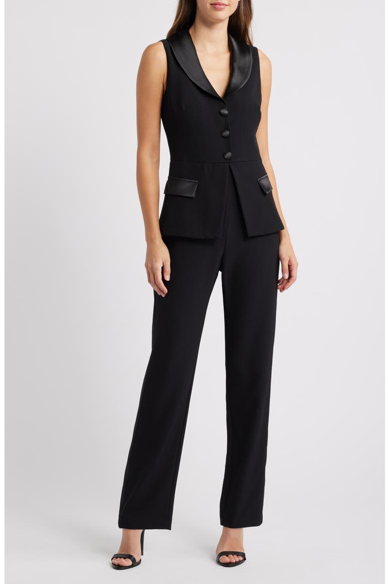 Sleeveless Peplum Waistcoat Jumpsuit, Main, color, BLACK