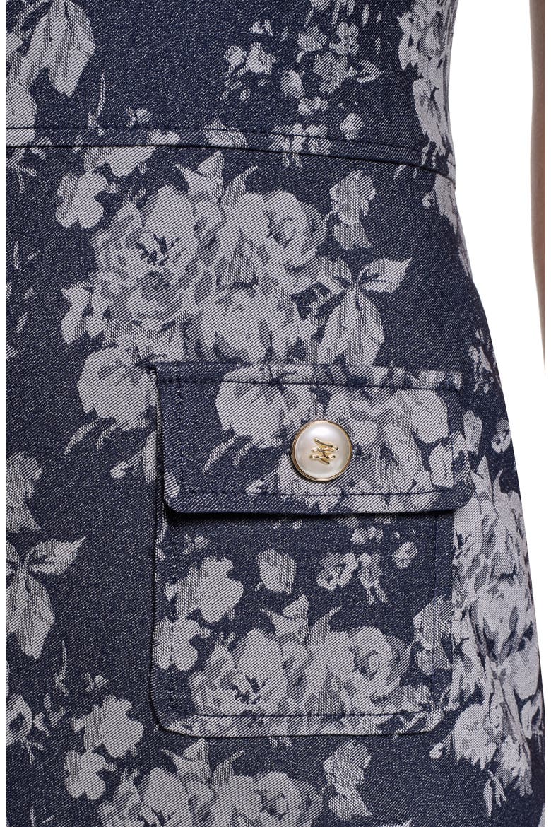 Floral Stretch Denim Jacquard Sheath Dress, Alternate, color, INDIGO