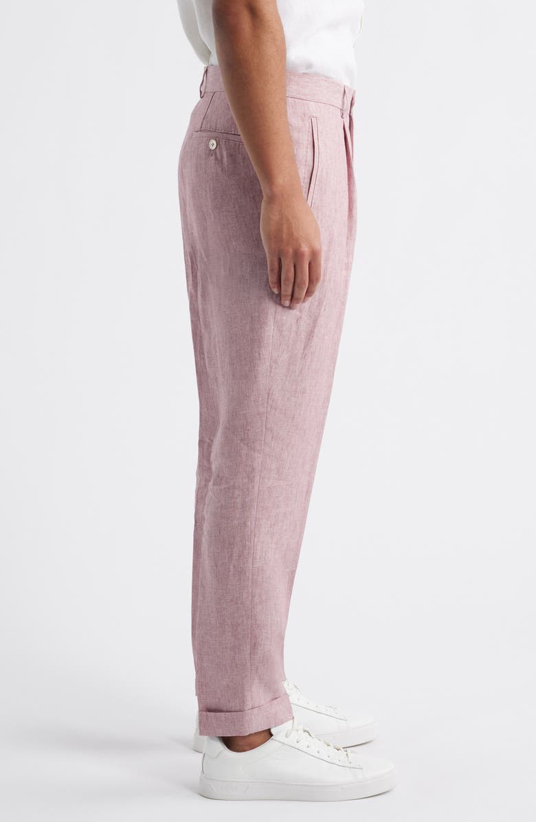 BOSS Peet Pleated Linen Dress Pants, Alternate, color, Dark Pink