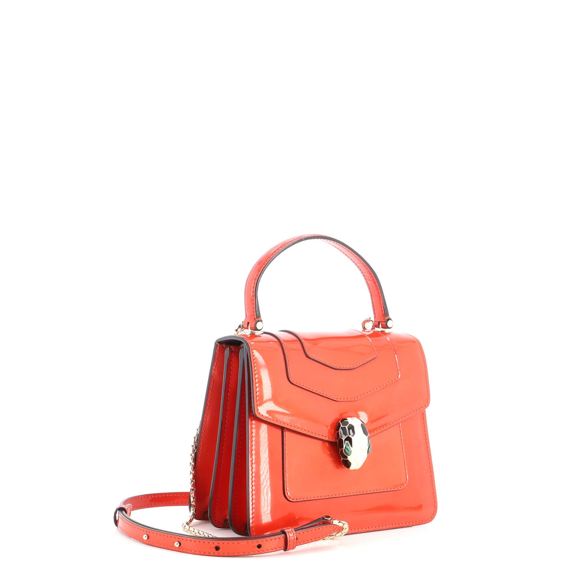 Serpenti Top Handle Bag Patent Small, Alternate, color, Orange