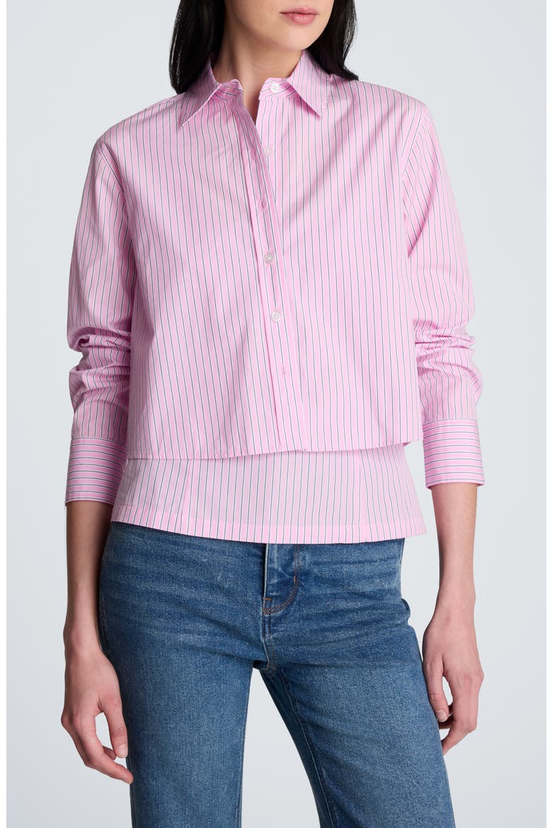 Button-Up Stripe Crop Shirt, Main, color, CANDY PINK MULTI