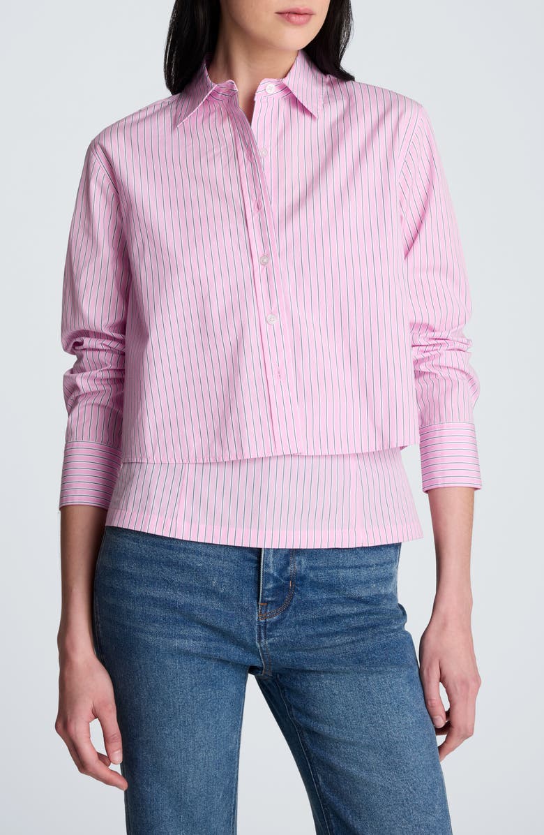 Kenneth Cole Button-Up Stripe Crop Shirt, Main, color,