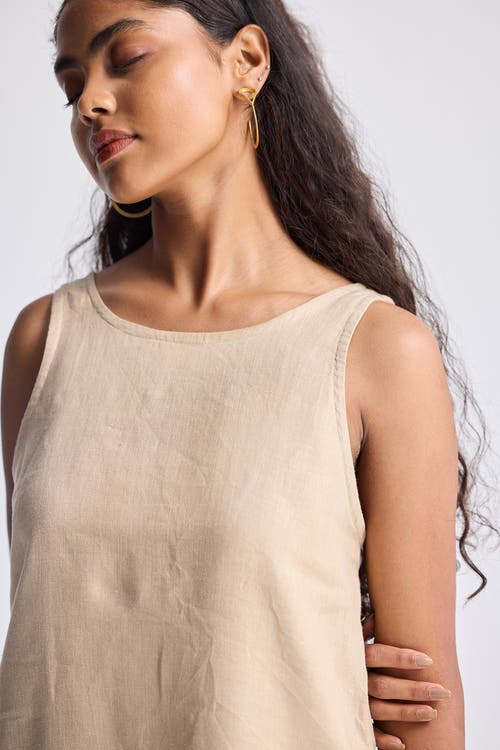 Reistor Hemp Short Dress With Back Embroidered Lace Detail In Neutral