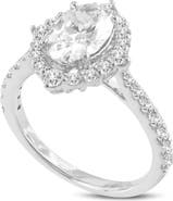 LuvMyJewelry Valeria 14K White Gold Oval Lab Grown Diamond Halo Engagement Ring - 2.25 Ct