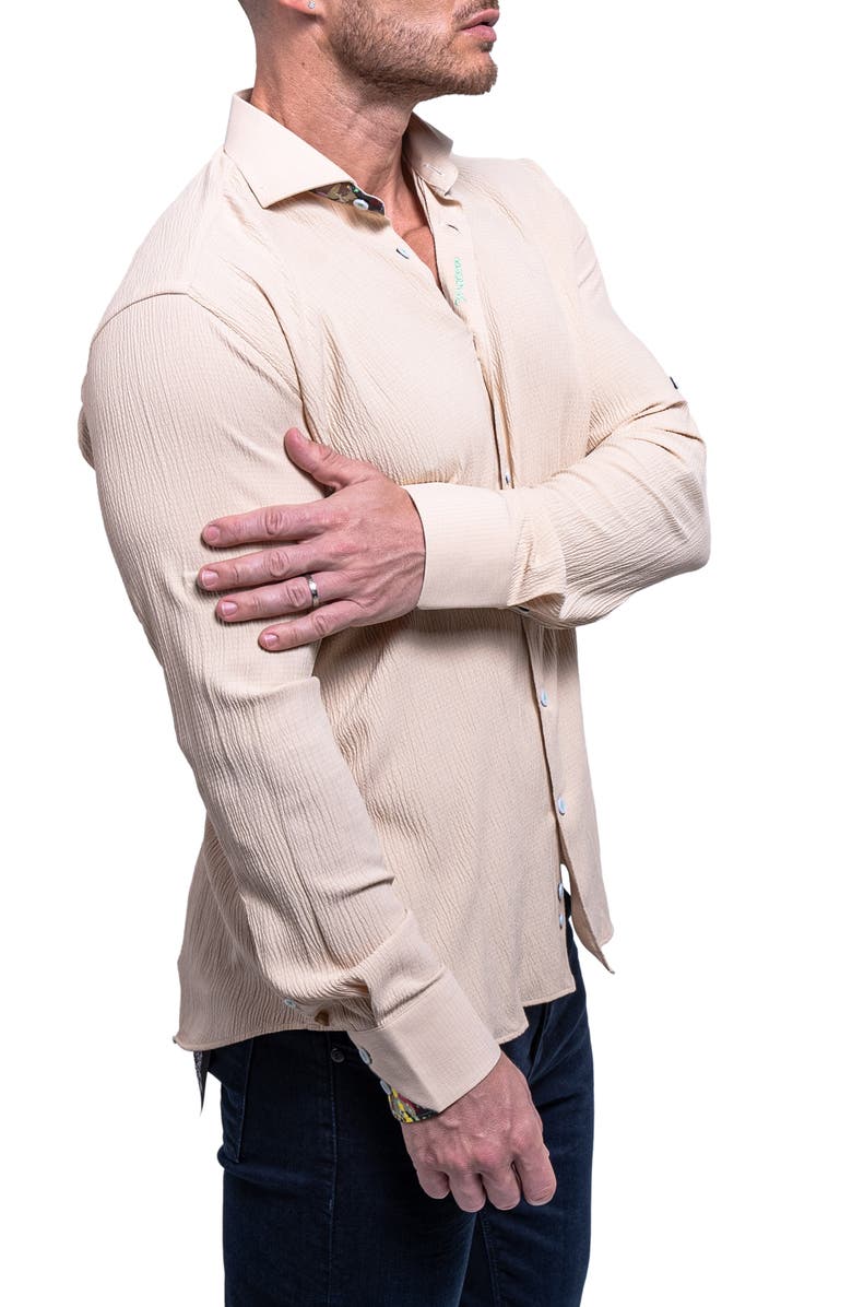 Maceoo Einstein Resistance Contemporary Fit Textured Button-Up Shirt, Alternate, color, Light Brown