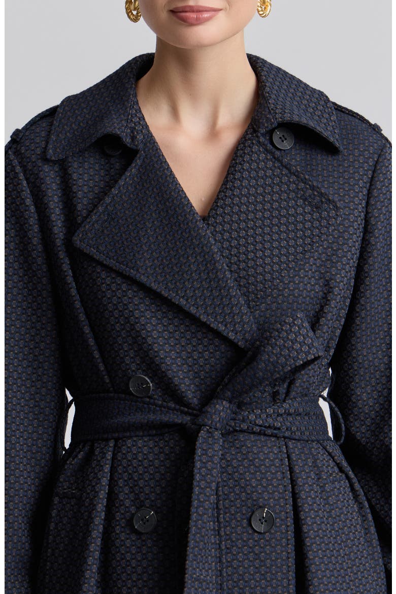 Relaxed Double Breasted Jacquard Trench Coat, Alternate, color, NAVY JACQUARD