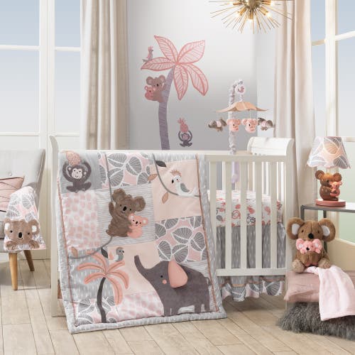 Lambs & Ivy Calypso Koala Leaf Print Luxury Coral Fleece Baby Blanket In Gray