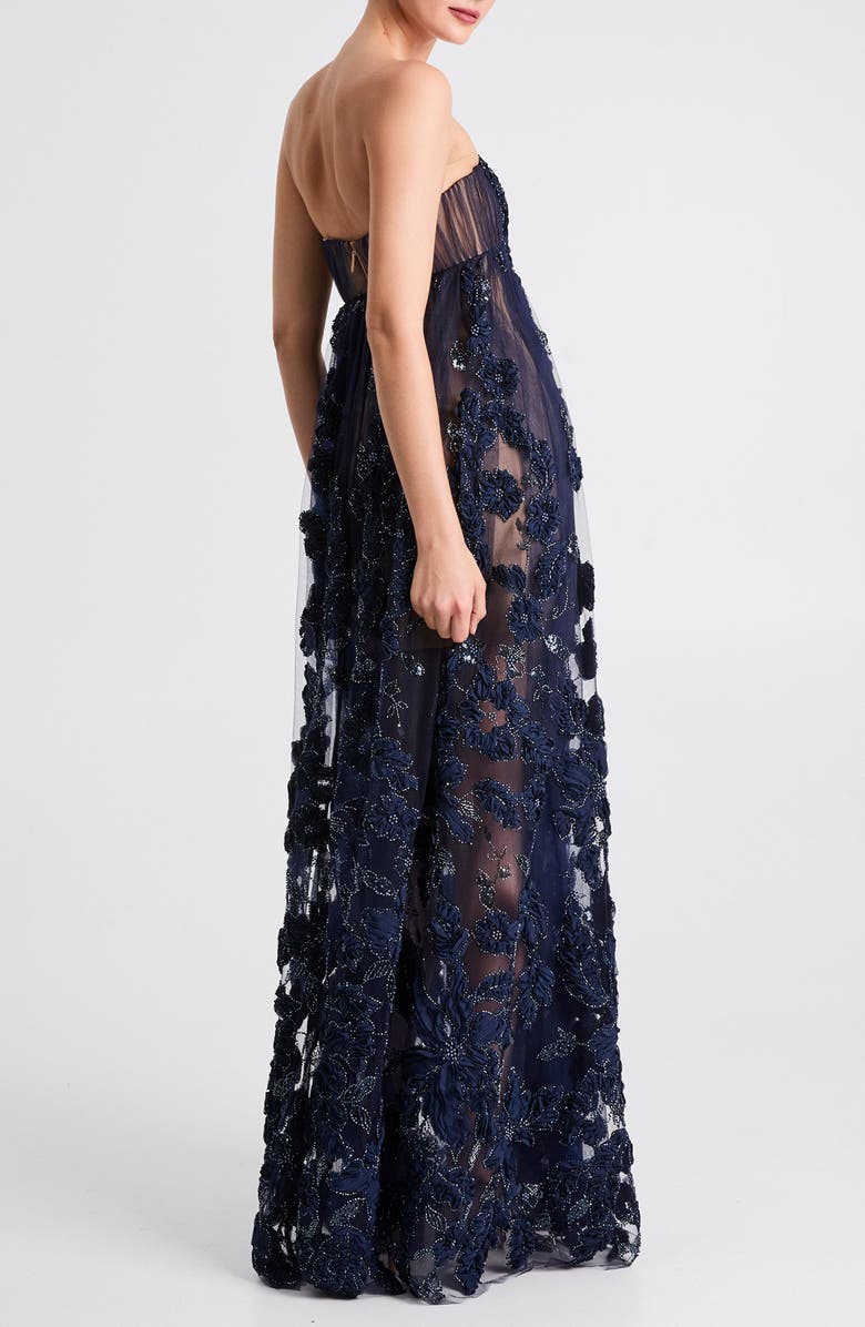 HELSI Beatrice Strapless 3D Embellished Floral Sheer Gown, Alternate, color, Midnight Blue