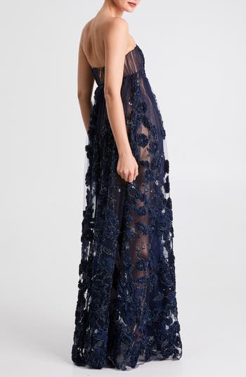 HELSI Beatrice Strapless 3D Embellished Floral Sheer Gown | Nordstrom