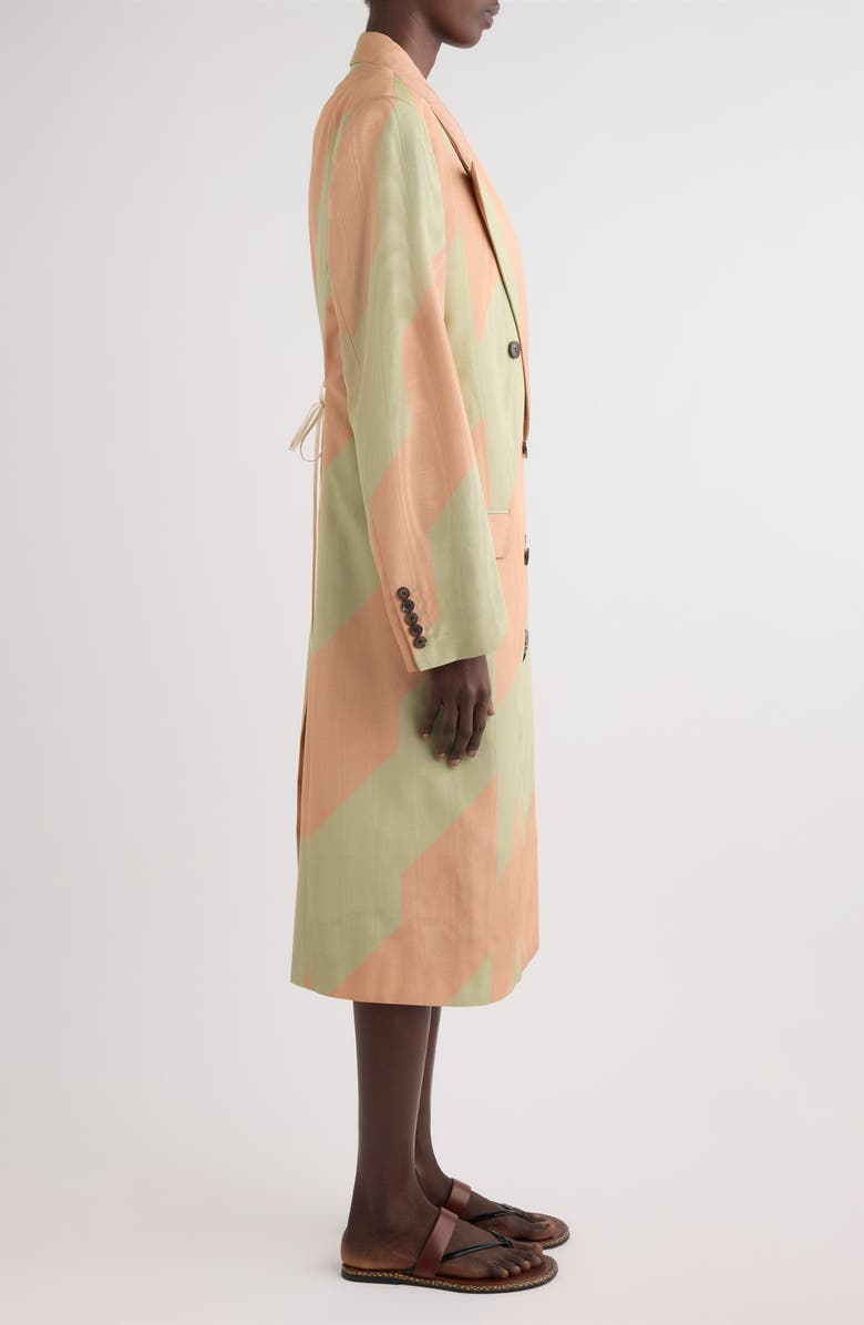 Dries Van Noten Barrysta Broken Stripe Double Breasted Moire Overcoat, Alternate, color, Pistache
