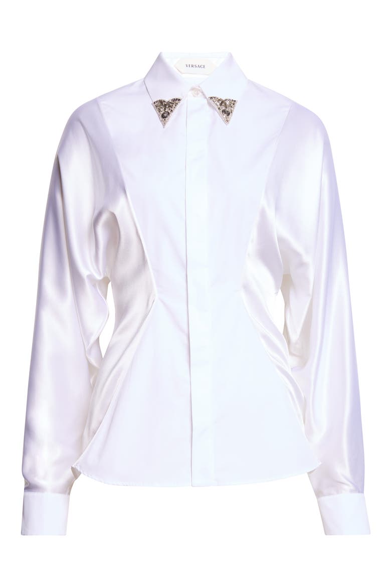 Embellished Collar Cotton Poplin Button-Up Shirt, Main, color, OPTICAL WHITE
