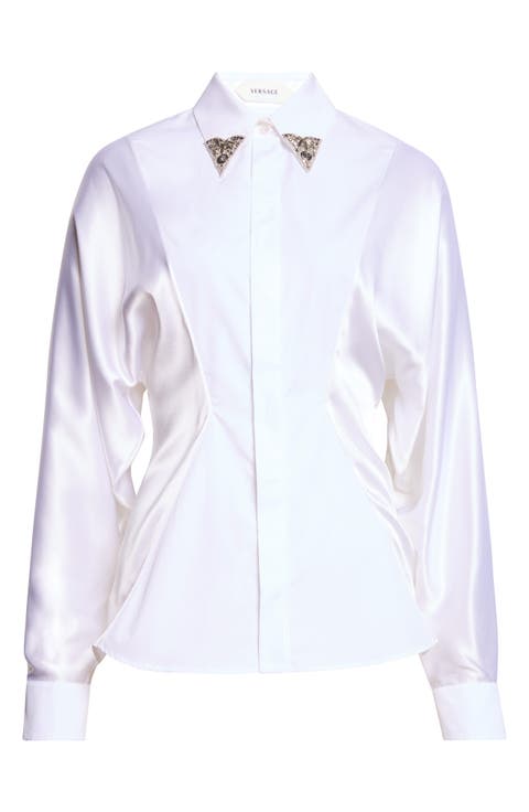 Embellished Collar Cotton Poplin Button-Up Shirt