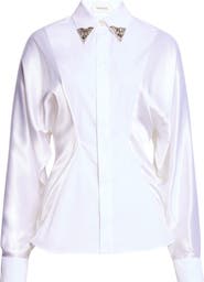 Versace Embellished Collar Cotton Poplin Button-Up Shirt