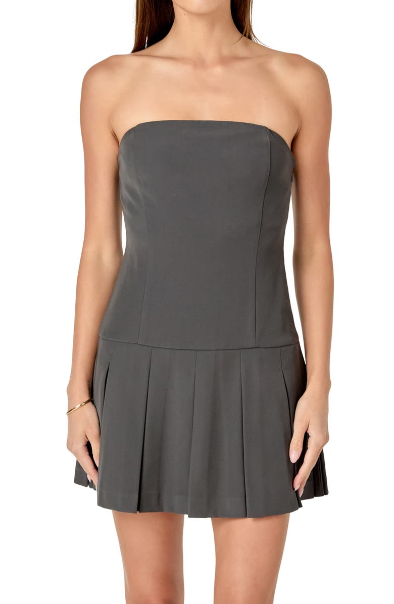Endless Rose Pleated Strapless Drop Waist Minidress, Alternate, color, Charcoal