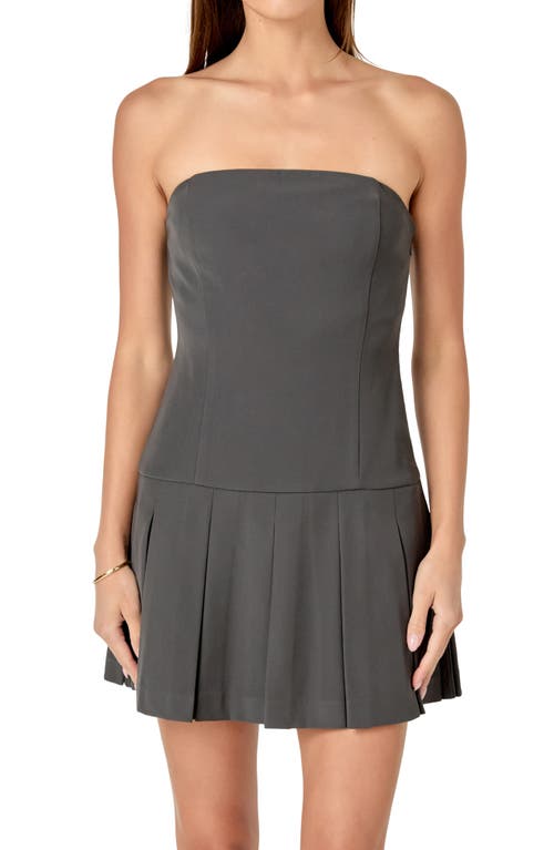 Endless Rose Pleated Strapless Drop Waist Minidress In Charcoal