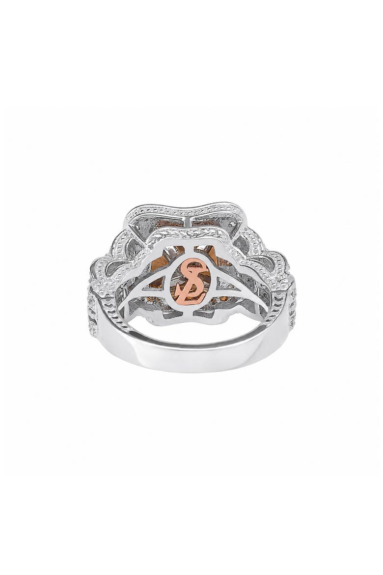 Asscher Cut Cubic Zirconia Halo Ring, Alternate, color, BROWN