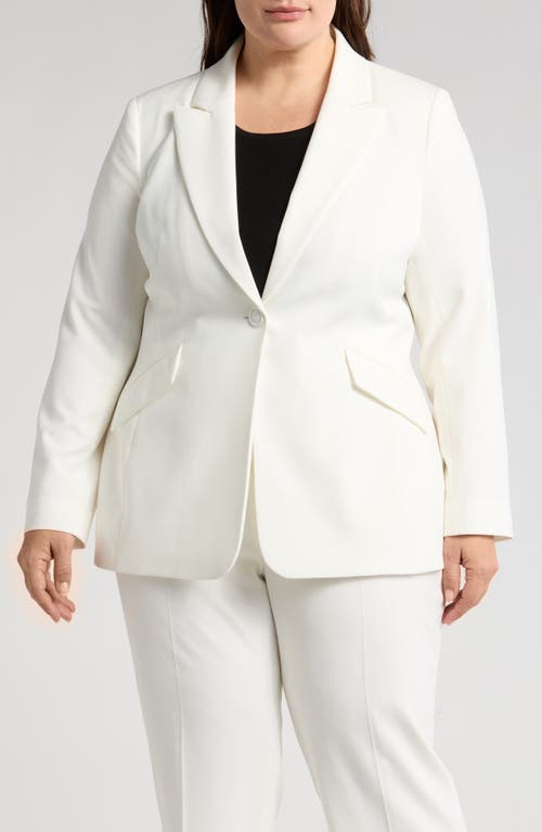 Tahari Asl Plus Size Peak Lapel Blazer Floral Tie Neck Blouse Mid Rise Pants In White