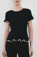MANGO Ruffle Trim Short Sleeve Sweater