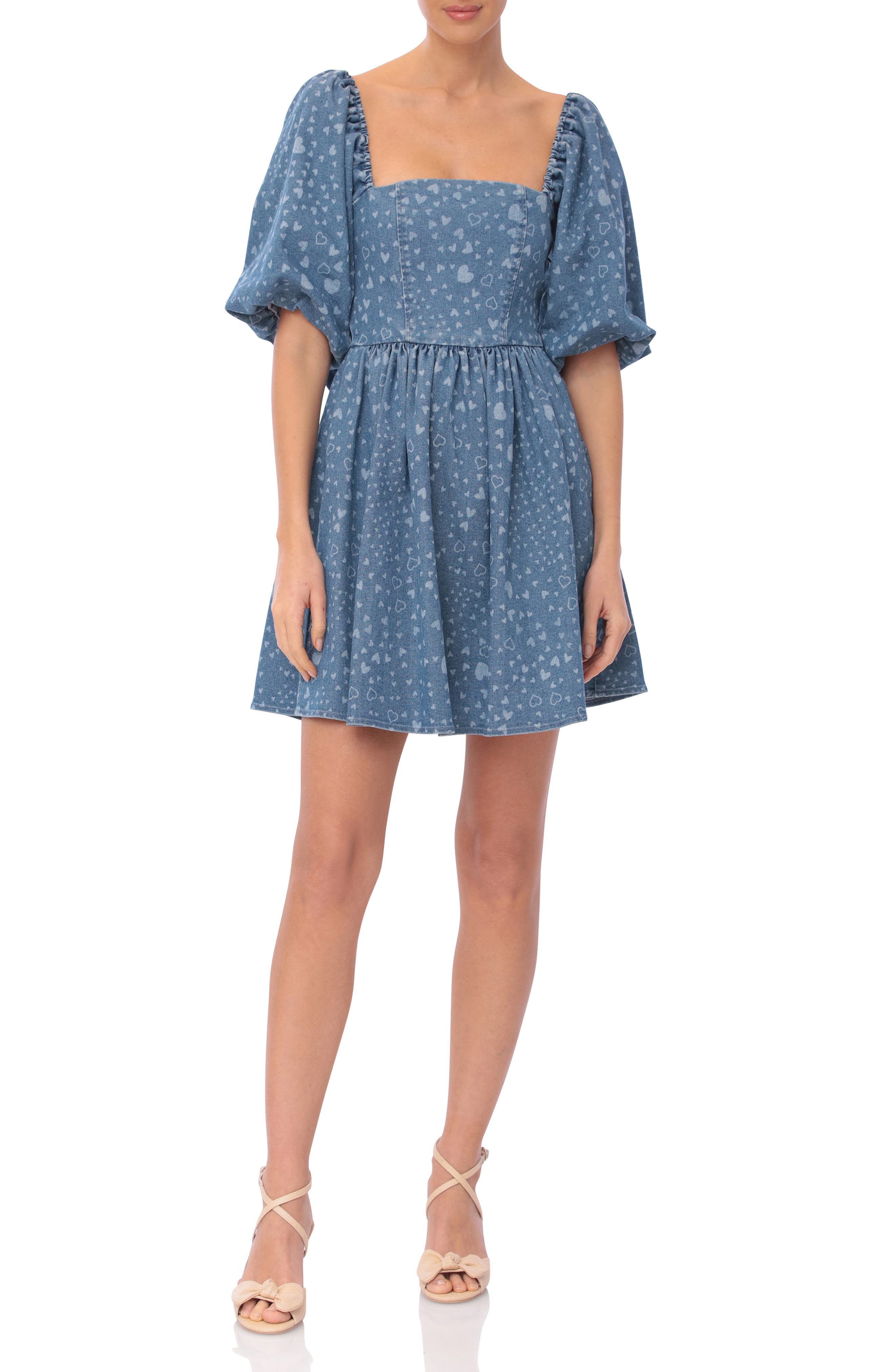 Avec Les Filles Heart Puff Sleeve Babydoll Minidress