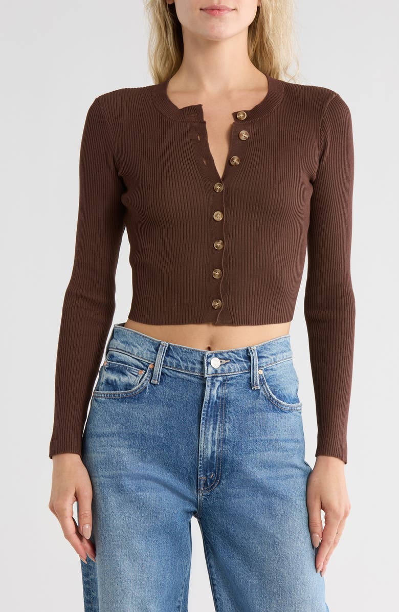 Blu Pepper Button Front Crop Cardigan, Main, color, Brown