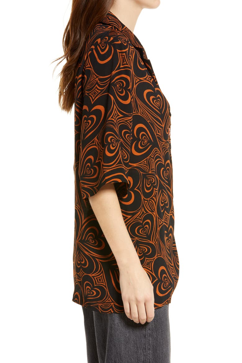 Alyssa Wid Hearts Oversize Button-Up Shirt, Alternate, color, BROWN