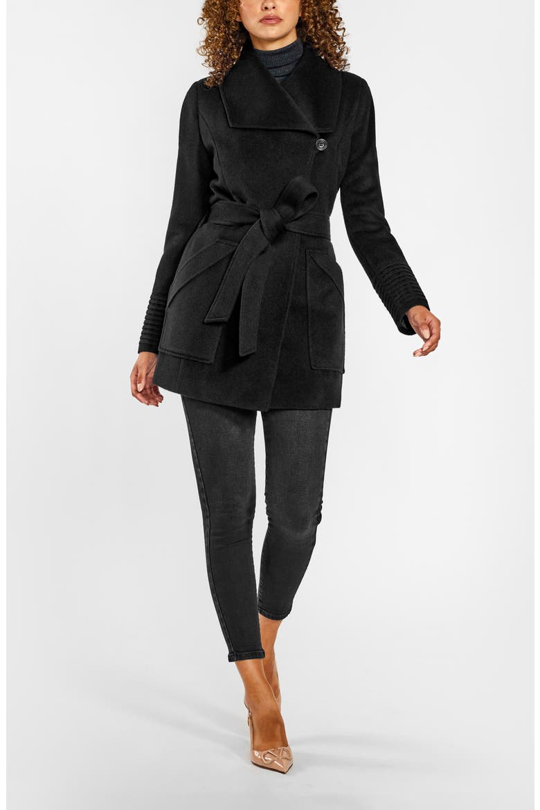 Baby Alpaca & Wool Cropped Wide Collar Wrap Coat, Alternate, color, BLACK