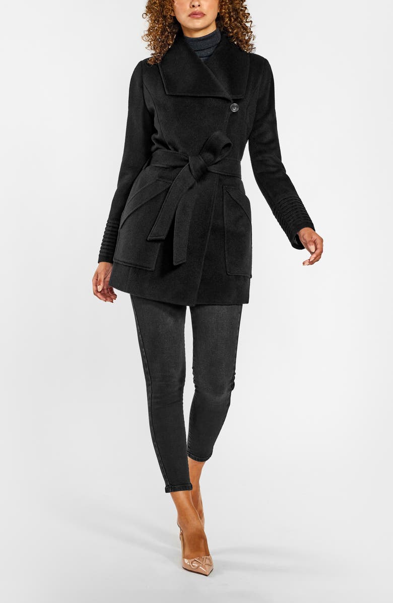 SENTALER Wide Collar Tie Waist Coat, Alternate, color, Black