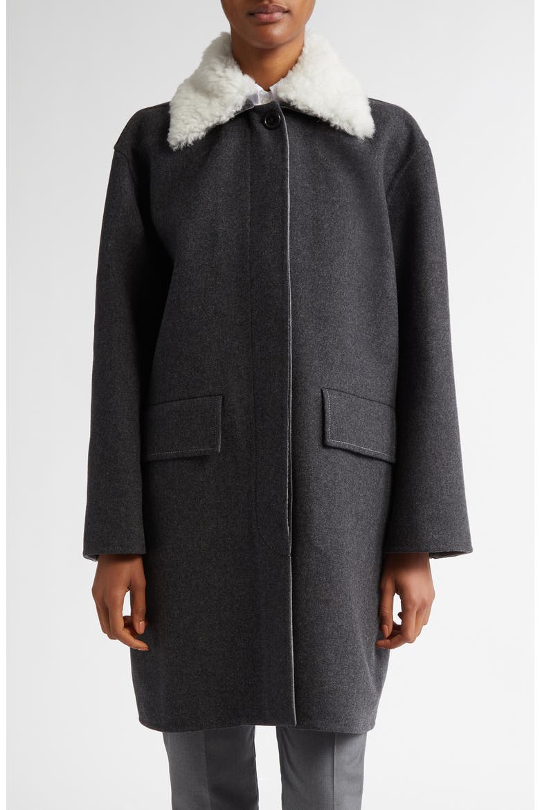 Bal Wool & Cashmere Coat with Removable Genuine Shearling Collar, Main, color, MEDIUM GREY